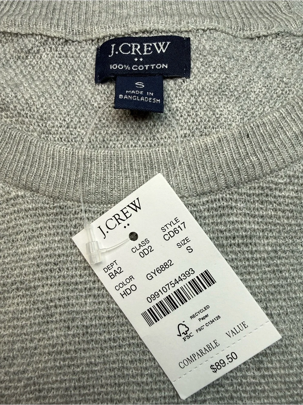 J.Crew Mens Heather Gray Seed Stitch Cotton Crewneck Light Sweater NWT Small